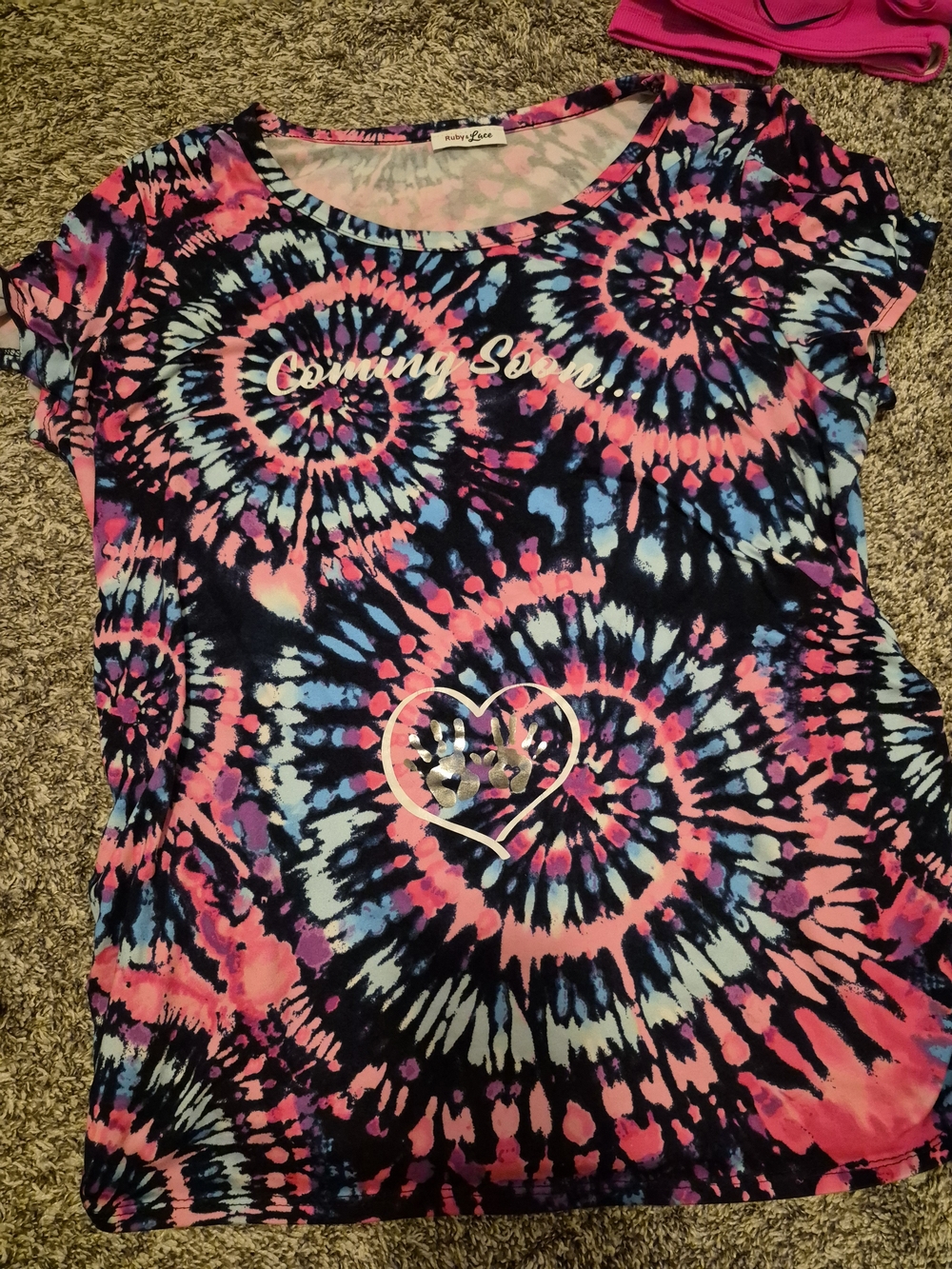 Tie-Dye Short Sleeve Top - Pink & Blue Maternity Top XL